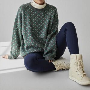 90s Wool Blend Grunge Geometric Retro Sweater Streetwear Minimalist Crewneck L